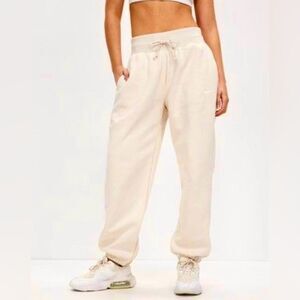 Cream velour high waist drawstring joggers size medium